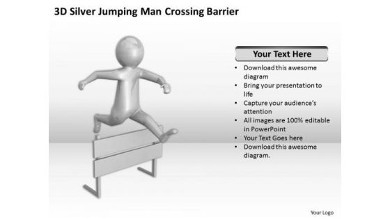 Top Business People 3d Silver Jumping Man Crossing Barrier PowerPoint Templates