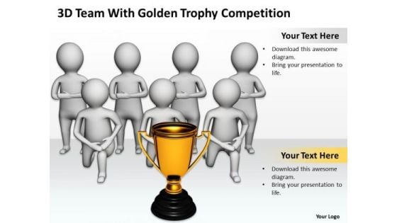 Top Business People 3d Team With Golden Trophy Competition PowerPoint Templates
