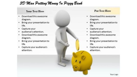 Total Marketing Concepts 3d Man Putting Money Piggy Bank Business