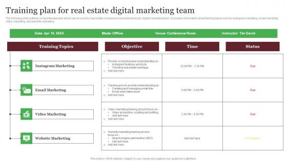 Training Plan For Real Estate Digital Marketing Team Out Of The Box Real Microsoft Pdf