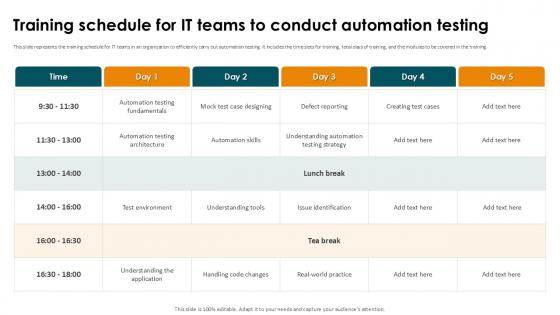 Training Schedule For IT Teams To Conduct Automation Smoke Testing Ppt Slides Training Schedule For IT Teams To Conduct Automation Smoke Testing Ppt Slides
