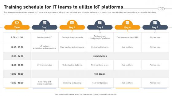 Training Schedule For It Teams To Utilize Iot Platforms Aws IOT Platform Ppt Example