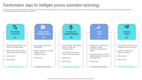 Transformation Steps For Intelligent Process Automation Technology Portrait Pdf