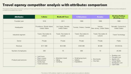 Travel Agency Competitor Analysis With Attributes Comparison Vacation Planning Business Pictures Pdf