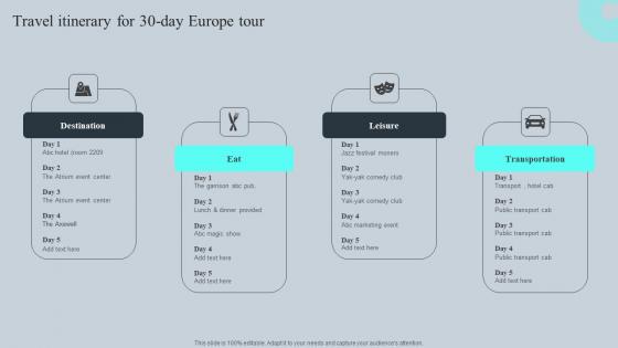 Travel Itinerary For 30 Day Europe Tour Tours And Travel Business Advertising Portrait Pdf