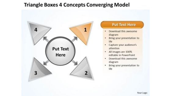 Triangle Boxes 4 Concepts Converging Model Arrow Circular Flow Network PowerPoint Templates