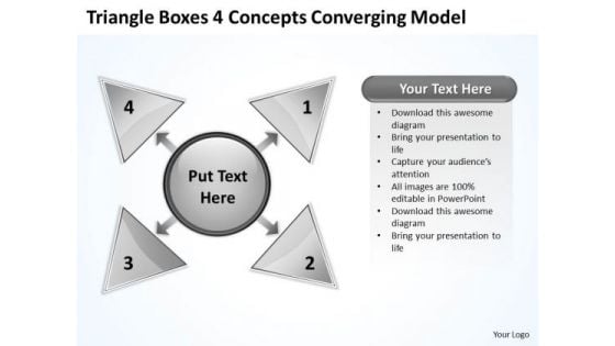 Triangle Boxes 4 Concepts Converging Model Circular Flow Network PowerPoint Templates