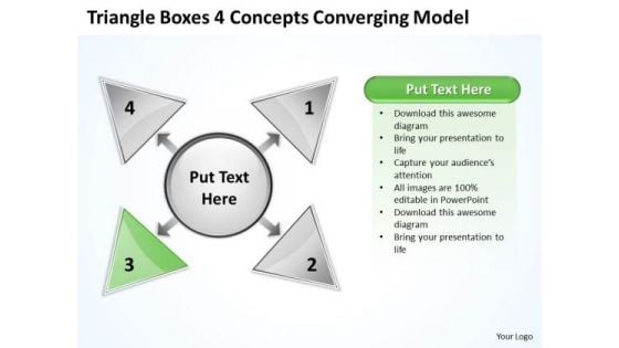 Triangle Boxes 4 Concepts Converging Model Ppt Relative Circular Arrow Network PowerPoint Slides