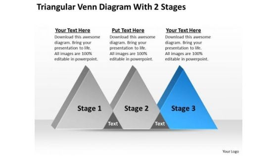 Triangular Venn Diagram With 2 Stages Ppt Business Plan Marketing PowerPoint Templates