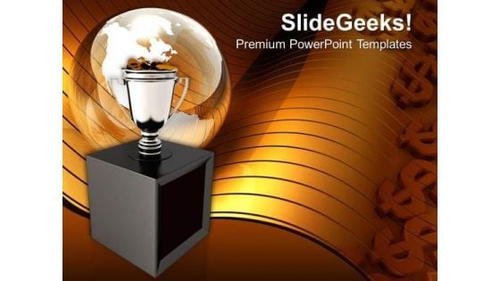 Trophy Cup On Brown Background Success PowerPoint Templates And PowerPoint Themes 1012