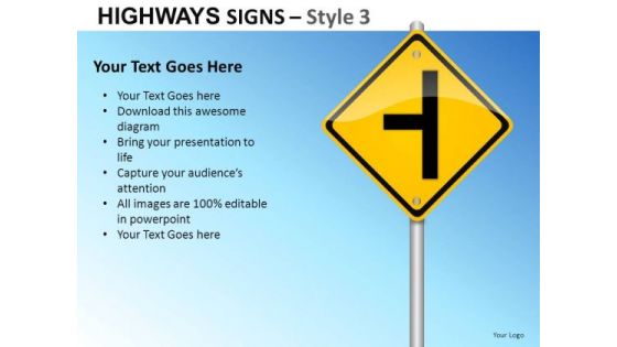 Turn Road Highways Signs 3 PowerPoint Slides And Ppt Diagram Templates