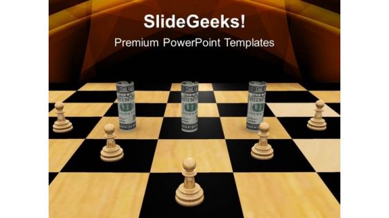 Twisted Dollars And Chess Pieces Strategy PowerPoint Templates And PowerPoint Themes 1112