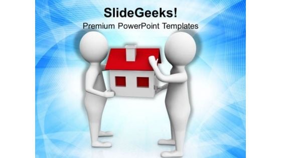 Two 3d Men Holding A House PowerPoint Templates Ppt Backgrounds For Slides 0713