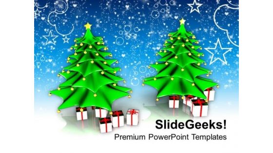 Two Christmas Tree With Gifts Events PowerPoint Templates Ppt Background For Slides 1112