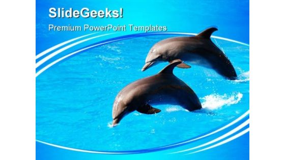 Two Dolphin Jumping Animals PowerPoint Templates And PowerPoint Backgrounds 0411