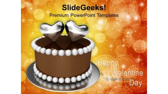 Two Love Hearts On Valentines Cake PowerPoint Templates Ppt Backgrounds For Slides 0213