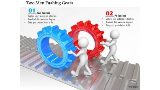 Two Men Pushing Gears PowerPoint Templates