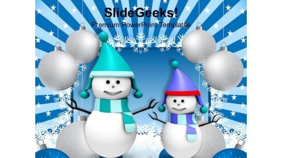 Two Snowman Christmas Background PowerPoint Templates Ppt Backgrounds For Slides 1212