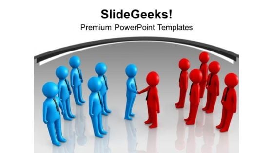 Two Teams Shaking Hands Business PowerPoint Templates Ppt Backgrounds For Slides 0113