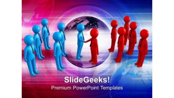 Two Teams Shaking Hands Global Business PowerPoint Templates Ppt Backgrounds For Slides 0113