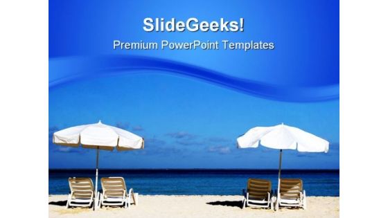 Two White Umbrellas Beach PowerPoint Templates And PowerPoint Backgrounds 0811