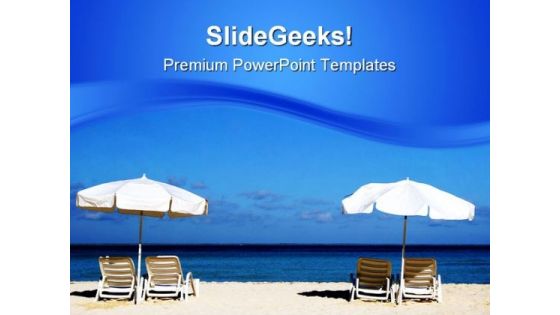 Two White Umbrellas Beach PowerPoint Themes And PowerPoint Slides 0811