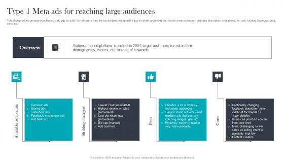 Type 1 Meta Ads For Reaching Paid Media Advertising For Optimizing Customer Slides Pdf