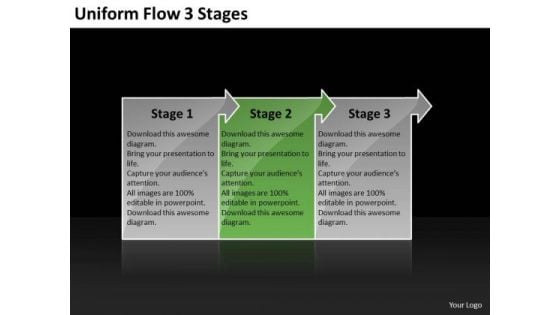 Uniform Flow 3 Stages Ppt Diagram PowerPoint Templates