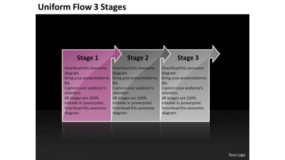 Uniform Flow 3 Stages Technical Chart PowerPoint Templates