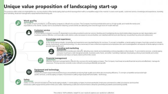 Unique Value Proposition Of Landscaping Start Up Lawn Care BP SS V