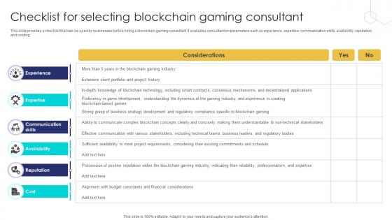 Unlocking The Potential Of Checklist For Selecting Blockchain Gaming Consultant BCT SS V Unlocking The Potential Of Checklist For Selecting Blockchain Gaming Consultant BCT SS V