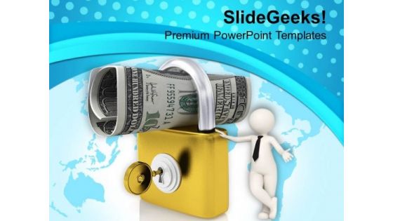 Us Dollar And Lock And Key Security PowerPoint Templates Ppt Backgrounds For Slides 0213