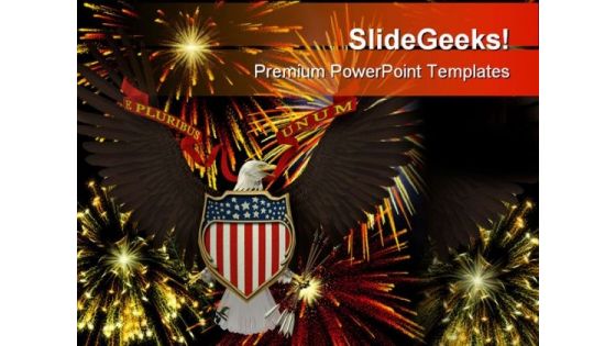 Us Emblem Over Fireworks Americana PowerPoint Templates And PowerPoint Backgrounds 0811