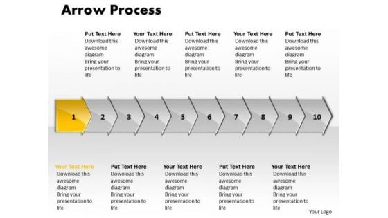 Usa PowerPoint Template Arrow Process 10 Stages Business Management Graphic