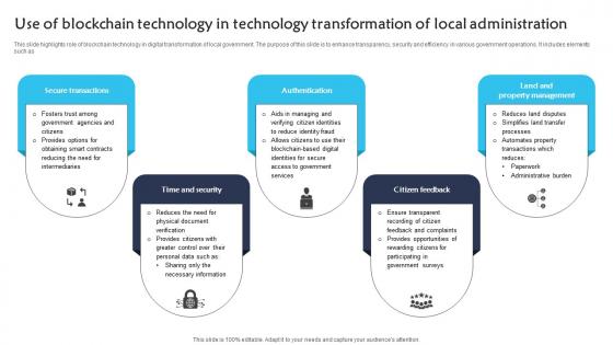 Use Of Blockchain Technology In Technology Transformation Of Local Administration Infographics pdf