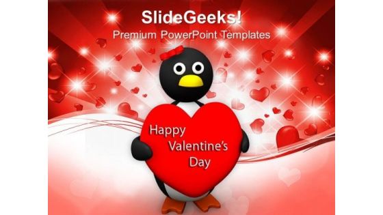 Valentine Heart Holding Penguin Wings Heart PowerPoint Templates Ppt Backgrounds For Slides 0213