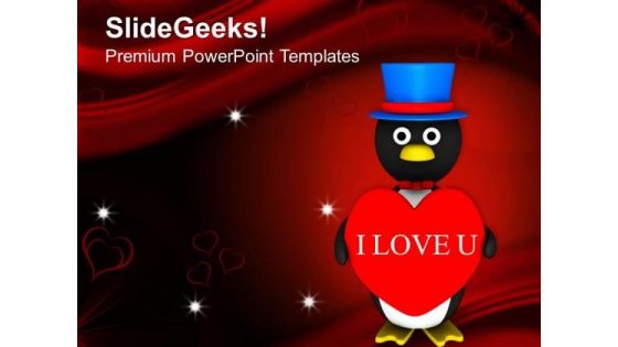 Valentine Penguin Celebration PowerPoint Templates Ppt Backgrounds For Slides 0213