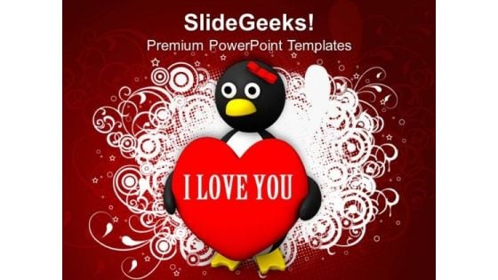 Valentine Penguin Shape Love PowerPoint Templates Ppt Backgrounds For Slides 0213