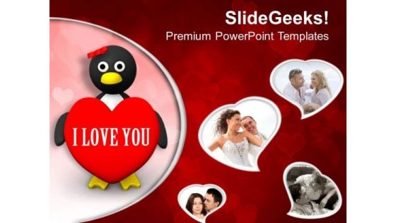 Valentine Penguin Wedding Romance PowerPoint Templates Ppt Backgrounds For Slides 0213