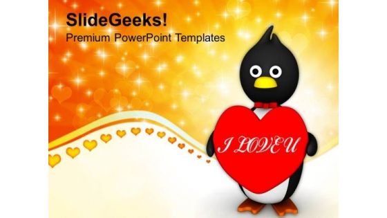 Valentines Penguin With Red Heart Love PowerPoint Templates Ppt Backgrounds For Slides 0213