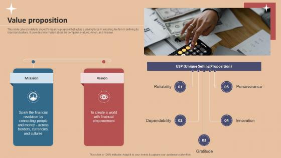 Value Proposition Foreign Exchange Company Investor Funding Elevator Pitch Deck