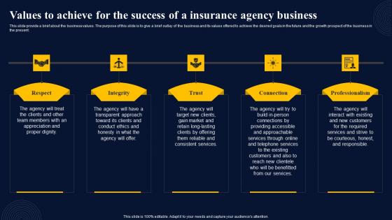 Values To Achieve For The Success Of A Insurance Broker Business Plan Background Pdf