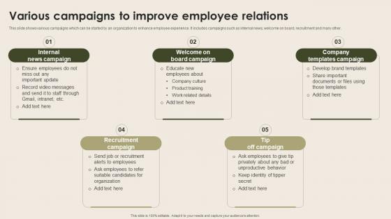 Various Campaigns To Improve Employee Nurturing Positive Work Culture Graphics Pdf