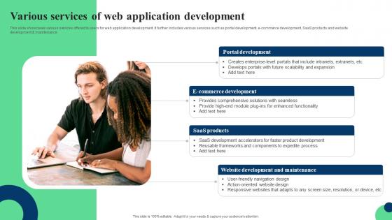 Various Services Of Web Application Development Ppt Visual Aids Portfolio Pdf