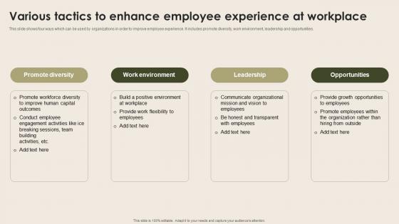 Various Tactics To Enhance Employee Experience Nurturing Positive Work Culture Formats Pdf