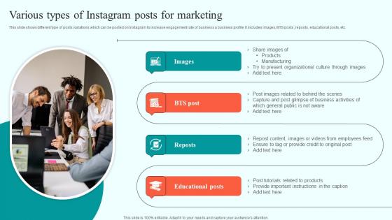 Various Types Of Instagram Posts For Marketing Online Advertising Solutions Elements Pdf