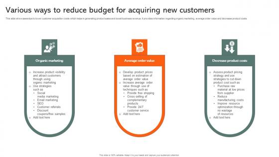 Various Ways To Reduce Budget For Acquiring New Customers Themes Pdf