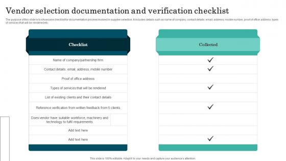 Vendor Selection Documentation And Verification Checklist Designs Pdf