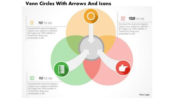 Venn Circles With Arrows And Icons Presentation Template