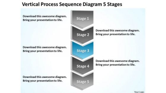 Vertical Process Sequence Diagram 5 Stages Business Plans PowerPoint Slides